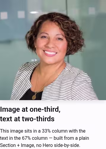 The same section on a phone: the image is stacked on top, full width, with the heading and paragraph below it.